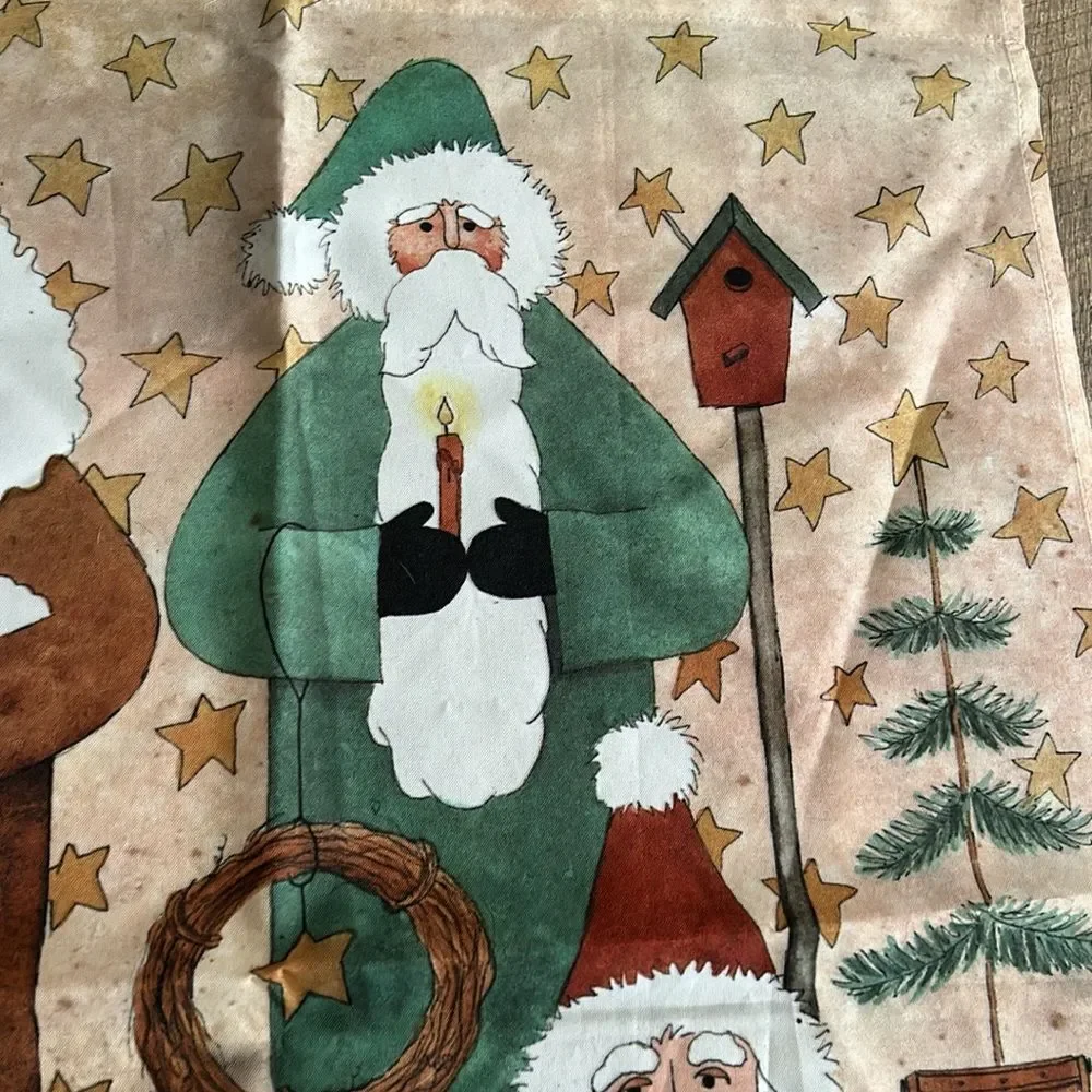 Set of 2 Decorative Christmas Flags Santa Manger Rustic Holiday Trees Peace